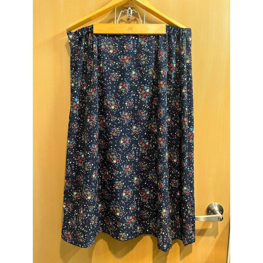 C.J. Banks Midi Skirt Womens 18W Navy Floral Button Front Elastic Back A-Line